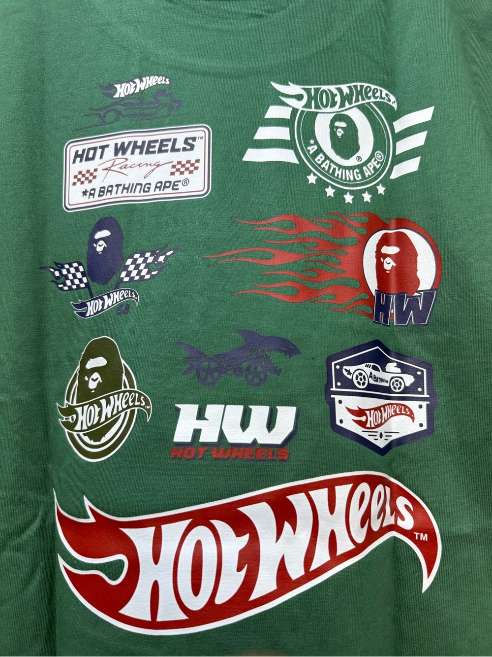 Bape x Hot Wheels Green Hot Wheels big logo collage Short Sleeve Tee - Picture 4 of 13